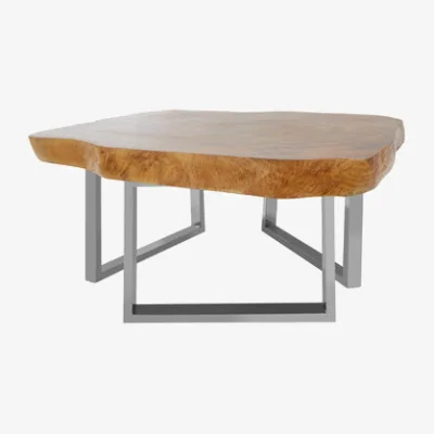 Pagazzi Natural Teak Wood Coffee Table with Silver Steel Frame | Surak