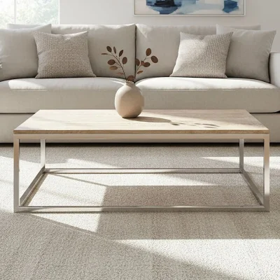 Pagazzi Hampstead Oak Wood and Silver Finish Coffee Table