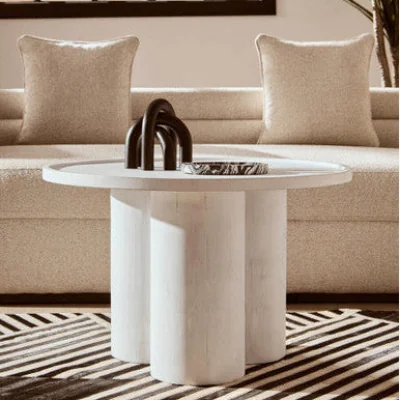 Pagazzi Walsa Whitewash Mango Wood Column Detail Coffee Table