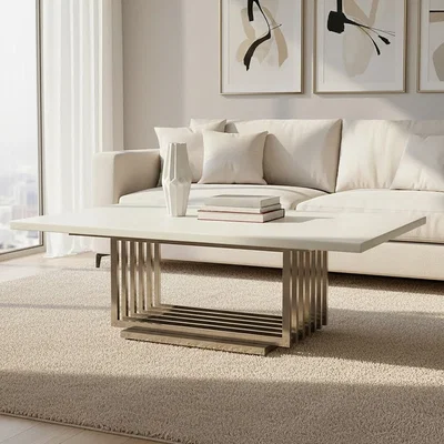 Pagazzi Moda Ivory Marble Effect Coffee Table with Silver Finish Base