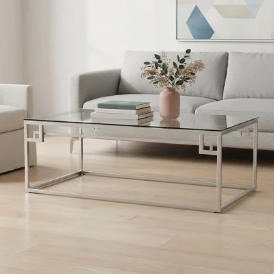 Pagazzi Allure Silver Finish Coffee Table with Tempered Glass Top