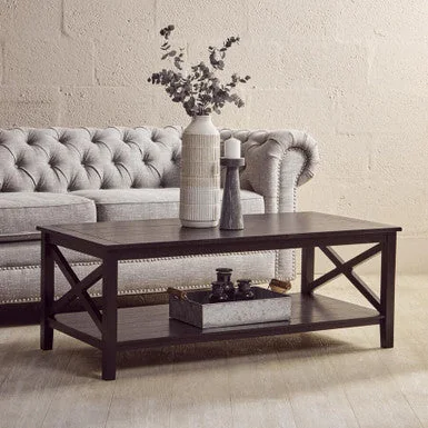 Pagazzi Heritage Black Wooden Coffee Table with Lower Shelf