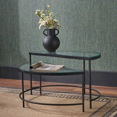Pagazzi Marazzi Black & Glass Duo Half Moon Coffee Tables