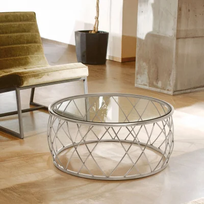 Pagazzi Ackley Clear Glass and Silver Finish Round Coffee Table