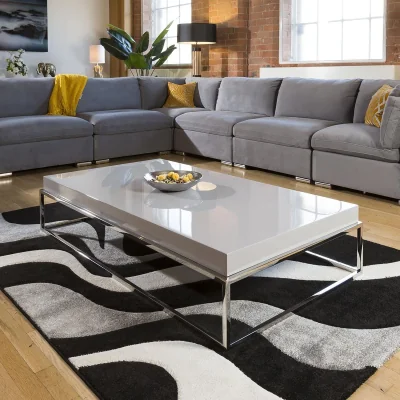 Quatropi Stainless Steel Framed 1500 x 800 Coffee Table Grey Gloss Wood Top