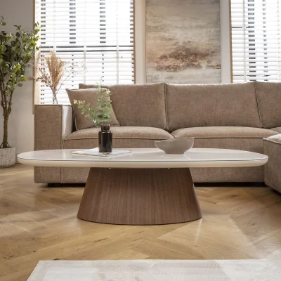 Quatropi Modern Glass Coffee Table Matte White Walnut 140x60cm