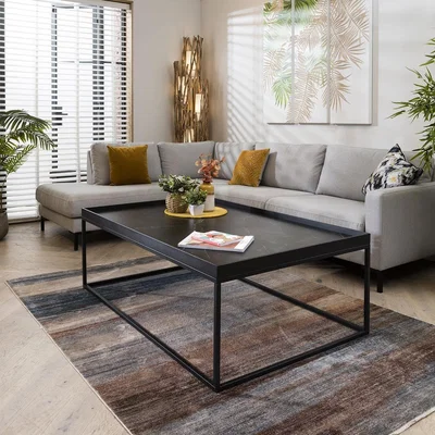 Quatropi Large Black Coffee Table Ceramic Marble Metal Living Room Table 140x90cm