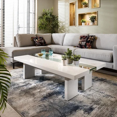 Quatropi Quatropi Modern Coffee Table High Gloss White Glass Strip 140x80cm