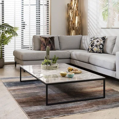 Quatropi Large Coffee Table Modern Industrial Marble Effect 90x145cm Grey