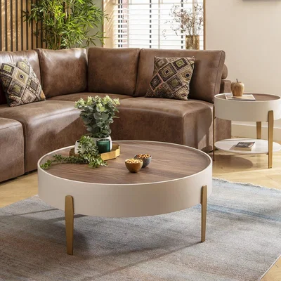 Quatropi Bernardi Round Coffee Table Walnut & Matte Chalk 92cm