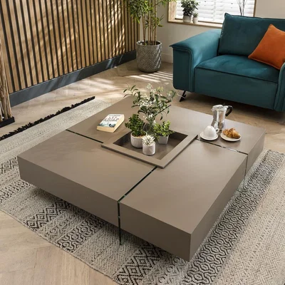 Quatropi Quatropi Large Square Modern Coffee Table Glass Legs Matte Grey Taupe 120cm