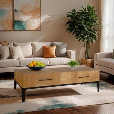 Quatropi Vic Wooden Coffee Table with Storage Drawers 140x80cm