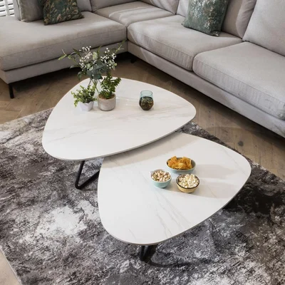 Quatropi Unique Modern Coffee Table Nest of Tables Ceramic Marble Top 125cm White