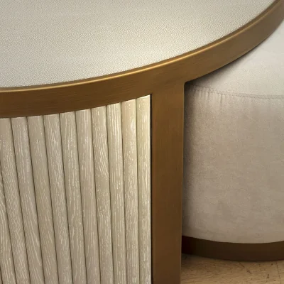 Quatropi Budapest Shagreen Round Coffee Table Cream & Brass 92cm