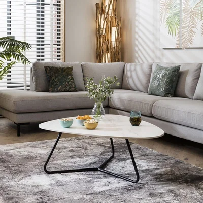 Quatropi Unique Modern Coffee Table Unusual Ceramic Marble Top 87cm White