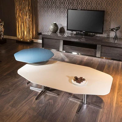 Quatropi Beautiful Set of Coffee Tables Octagonal Cream and Blue High Gloss