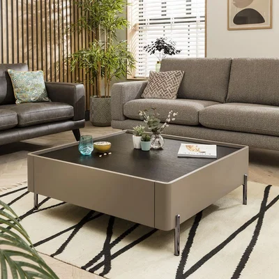 Quatropi Quatropi Square Coffee Table With Storage - Premium Matte Lacquered Taupe Finish 100cm