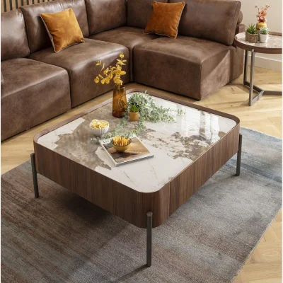 Quatropi Large Coffee Table with Drawer Storage Wood Ceramic Marble 100cm