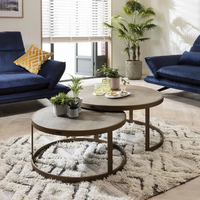 Quatropi Quatropi Shagreen Round Nesting Coffee Tables Ø 94cm/74cm - Gold Metal Frame