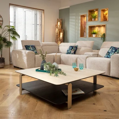 Quatropi Contemporary Large Square Coffee Table Natural Stone Effect Ceramic Black 120cm