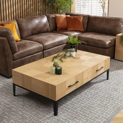 Quatropi Large Modern Geometric Wooden Coffee Table with Storage Drawers 140x80cm
