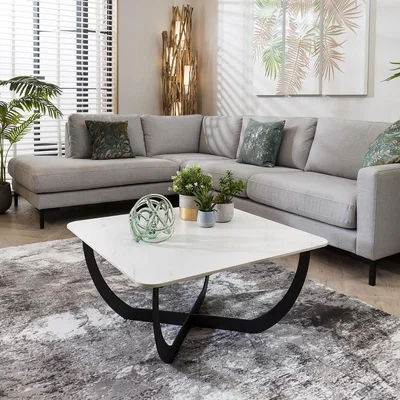 Quatropi Small Square Coffee Table Premium White Marble Effect Ceramic 80cm