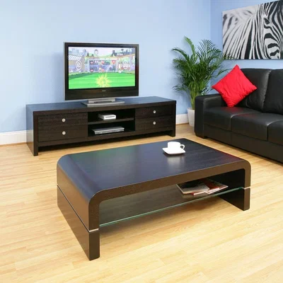 Quatropi Coffee Table Rectangular Black Oak Modern Glass Shelf Quality 690A