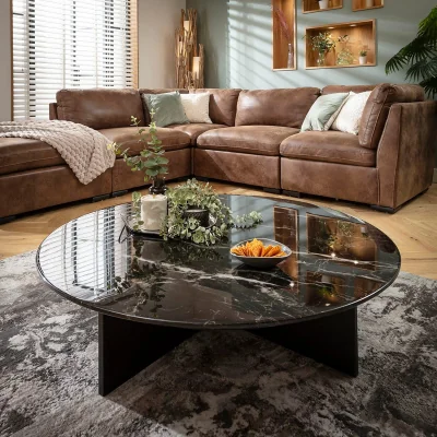 Quatropi Designer Large Round Marble Coffee Table Black 120cm