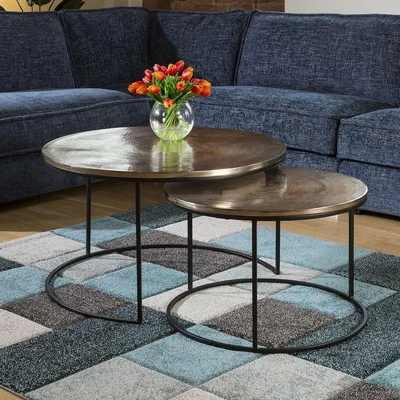 Quatropi Pair of luxury Champagne Gold coloured Aluminium Round Coffee Tables