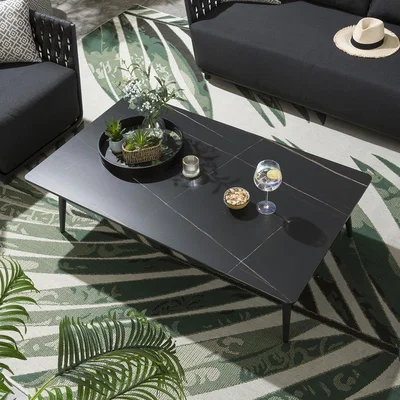 Quatropi Modern Outdoor Coffee Table Grey - Large Premium Ceramic Marble Top