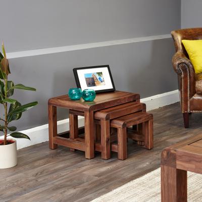 The Range Mayan Walnut Nest of 3 Coffee Tables - Rustic Brown