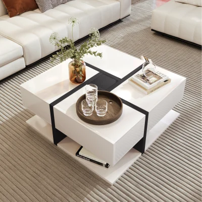 The Range Coffee table 4 drawers Square Center Tables for Living Room - White