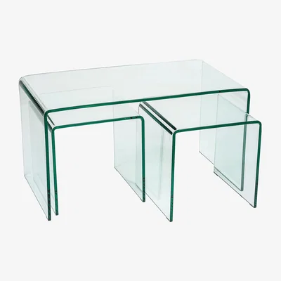 The Range Modena Bent Glass Coffee Table Set for Living Room - Transparent