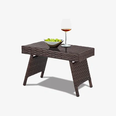 The Range Costway Patio Rattan Wicker Coffee Table-Brown - Brown