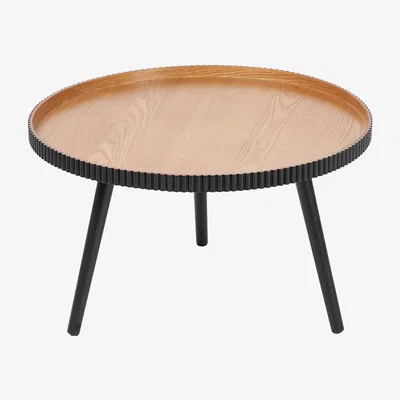 The Range Round Tripod Coffee Table with Ribbed Edge - Natural and Black