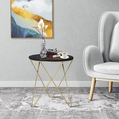The Range Wooden Metal Round Coffee Table  - Black and Gold