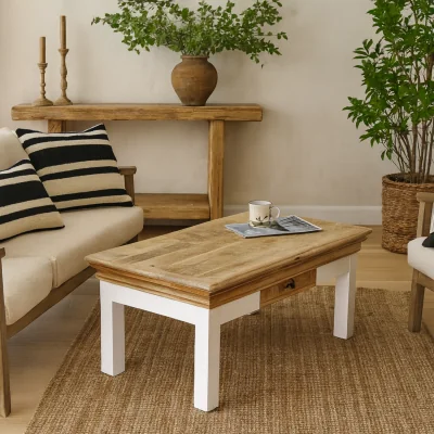 The Range Alington Mango Wood Coffee Table Natural Top Base Drawer - Brown