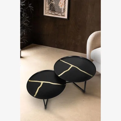 Rockett St George Set of 2 Textured with Gold Detailing Coffee Tables