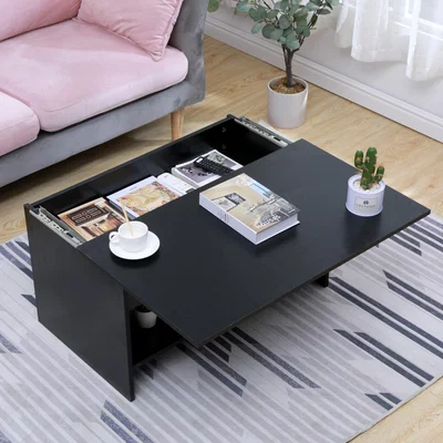 The Range HMD Black Sliding Top Coffee Table with Storage Shelf - Black