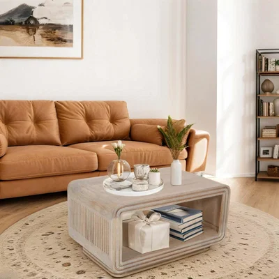 The Range Paloma Carved Mango Wood Coffee Table - Natural Oak
