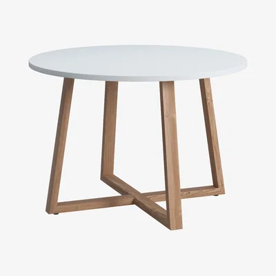 The Range Loom Round Coffee Table with Natural Legs by Ruumstore - Opaque White