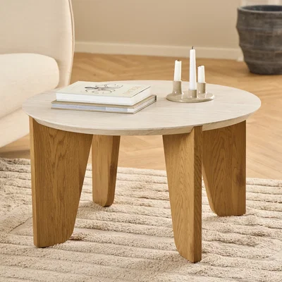 The Range Dockland Round Coffee Table in Travertine & Wild Oak - Travertine & Wild Oak
