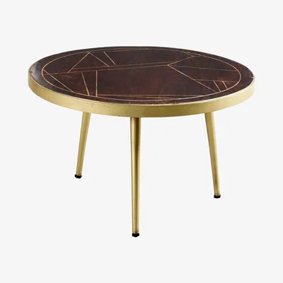 The Range Dallas Dark Mango Wood Round Coffee Table Metal Inlay in Gold - Dark Wood