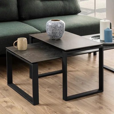 The Range Katrine Ceramic Coffee Table Set in Black - Black