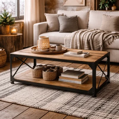 The Range Oulu Reclaimed Wood and Metal Coffee Table - Brown