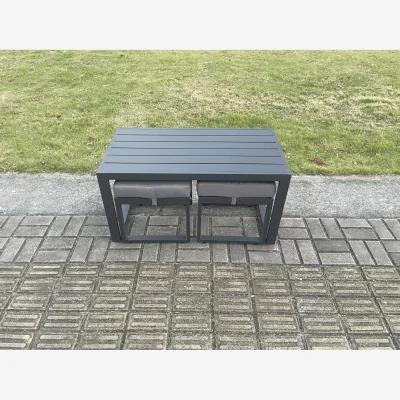 The Range Fimous Aluminium Patio Coffee Table with 2 Small Footstools, Dark Grey - Dark Grey