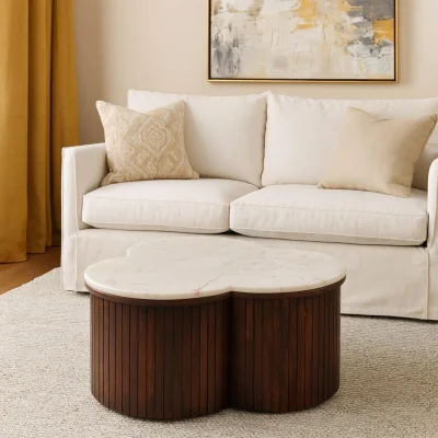 The Range Solid Wood Verona Marble Coffee Table - Brown