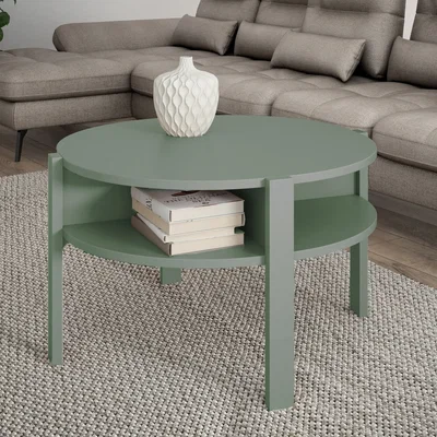 The Range Tobago Round Coffee Table with Open Shelf in Sage Green - Sage Green