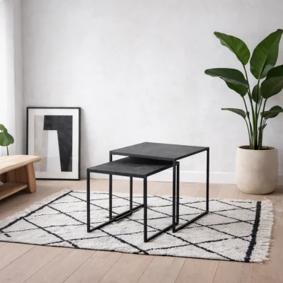 The Range Holbaeck Set of 2 Marble Effect Square Nesting Coffee Tables - Black