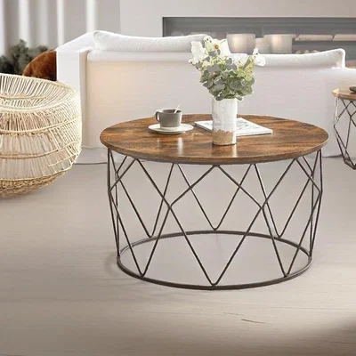 The Range Industrial Round Coffee Table with Steel Frame  - Brown